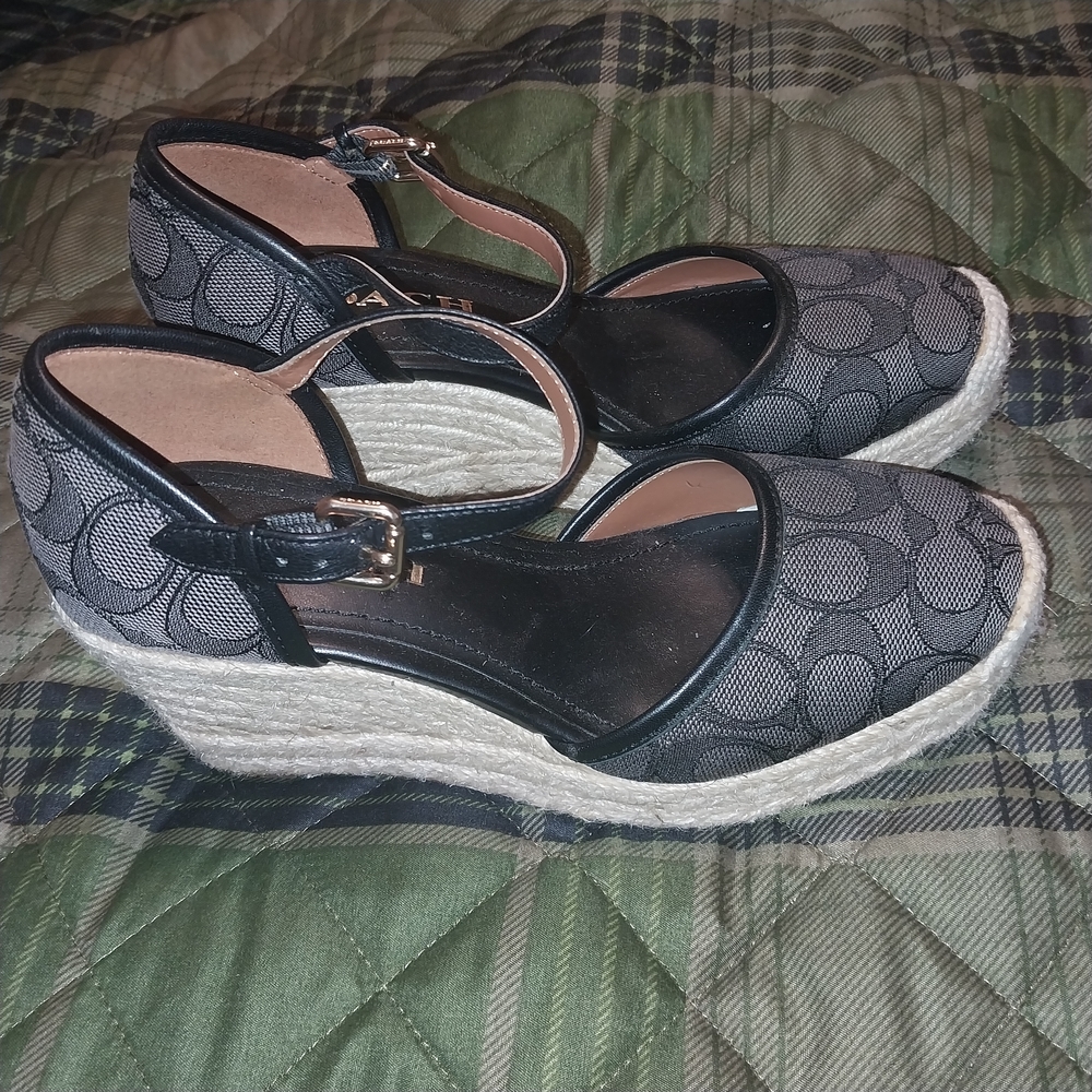 Coach Black and Gray Espadrille Wedges